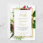 90th Gold Coral Floral Elegant Modern Birthday Kaart (Voorkant)