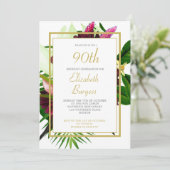 90th Gold Coral Floral Elegant Modern Birthday Kaart (Staand voorkant)