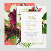 90th Gold Coral Floral Elegant Modern Birthday Kaart (Voorkant / Achterkant)