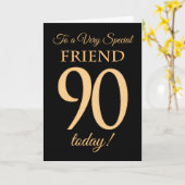 90th Gold-effect op Black, voor Friend Birthday Kaart (Gele Bloem)