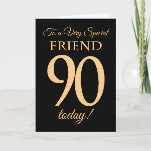 90th Gold-effect op Black, voor Friend Birthday Kaart