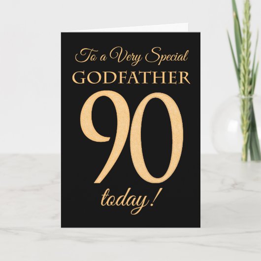 90th Gold-effect op Black, voor Godfather Birthday Kaart (Voorkant)