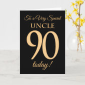 90th Gold-effect op Black, voor oom Birthday Kaart (Gele Bloem)