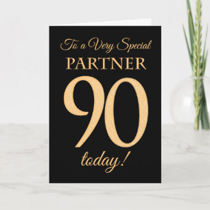 90th Gold-effect op Black, voor Partner Birthday Kaart