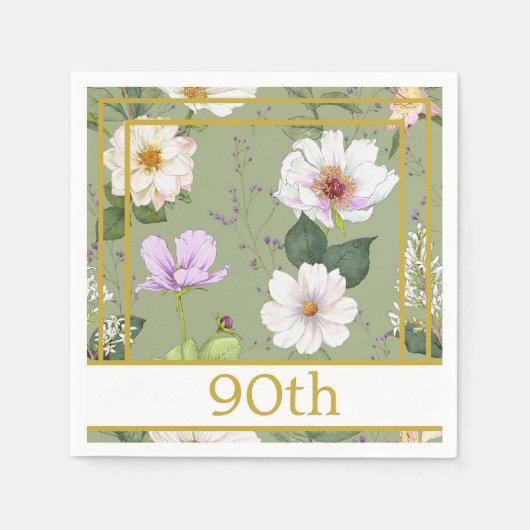 90TH Groen Goud Bloemen Elegant Modern Papier Serv Servet (Voorkant)