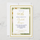 90TH Groen Goud Bloemen Elegante Moderne Verjaarda Kaart (Voorkant)