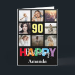 90th Happy Birthday Foto Collage Modern Black Kaart<br><div class="desc">90e Happy Birthday Photo Collage Modern Black Card met persoonlijke naam. Voor verdere aanpassing,  te klikken gelieve de knoop "van de Aanpassing het"en ons ontwerphulpmiddel te gebruiken om deze sjabloon te wijzigen.</div>