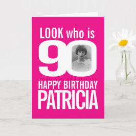 90th Happy Birthday foto roze wit Kaart