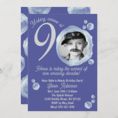 90th Indigo Blue Bubble Birthday Party Photo Kaart (Voorkant / Achterkant)