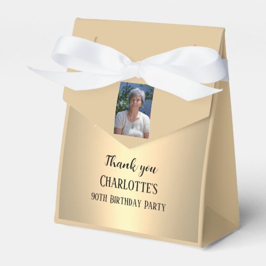 90th Ninety Elegant Birthday Party Gold Bedankdoosjes (Voorkant Zijde)