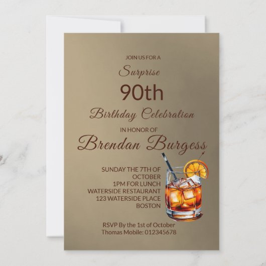 90th Oude Mode Cocktail Mannelijke Verjaardag Uitn Kaart (Achterkant)