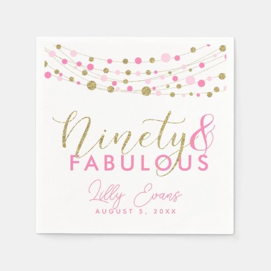 90th partij papier servet decoratie, glitter blauw (Voorkant)