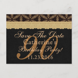 90th Save the Date Birthday Bleek Gold Lace Black Aankondigingskaart