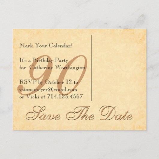 90th Save the Date Birthday Bleek Gold Lace Black Aankondigingskaart (Achterkant)
