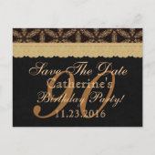90th Save the Date Birthday Bleek Gold Lace Black Aankondigingskaart (Voorkant)