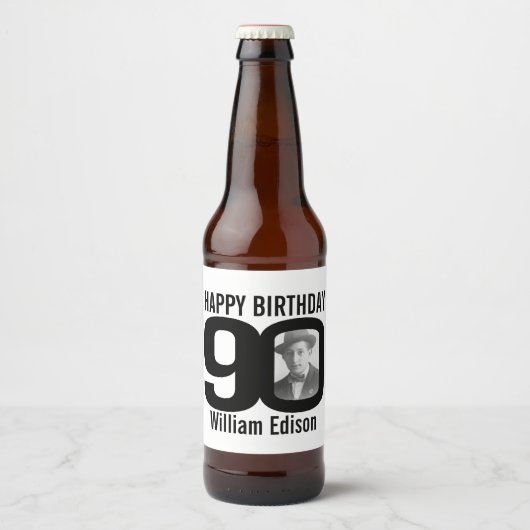 90th Verjaardag aangepaste foto naam label Bier Etiket (Voorkant)