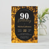 90th Verjaardag Goud Zwart Elegant Eenvoudig Custo Kaart (Staand voorkant)