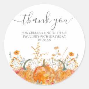 90th Verjaardag Pompoen Wildflower Custom Dank u Ronde Sticker