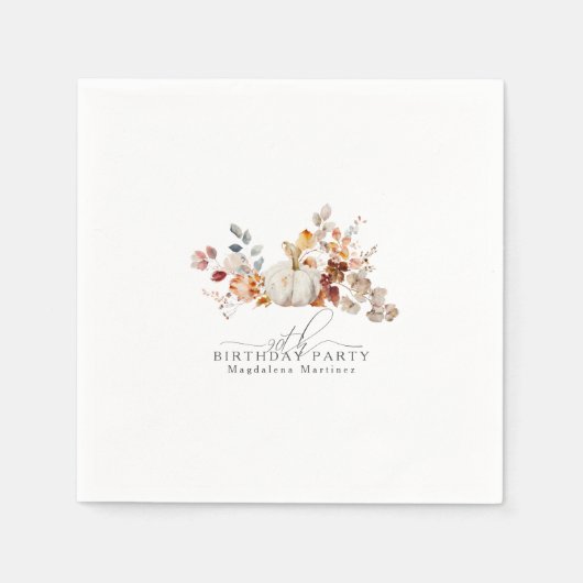 90th Verjaardag Witte Pompoen Herfst Bloemen Custo Servet (Voorkant)