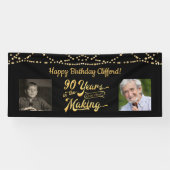 90th Verjaardag Zwart Goud String Lights Retro Fot Spandoek (Horizontaal)