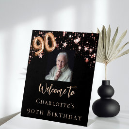 90th Verjaardag zwart roos gouden foto ster welkom Reclamebord Met Voetstuk