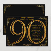90th, Verjaardagsfeest, Negentig, Gatsby, zwart & Kaart (Voorkant / Achterkant)