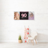 90th Zwart Roze Gelukkige Verjaardag Foto Banner (Insitu)