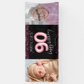 90th Zwart Roze Gelukkige Verjaardag Foto Banner (Verticaal)