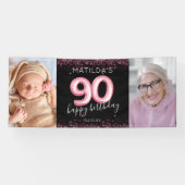 90th Zwart Roze Gelukkige Verjaardag Foto Banner (Horizontaal)