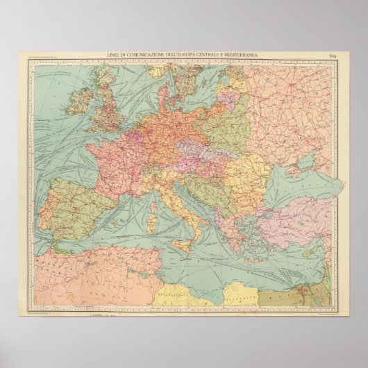 910 Lijnen van communicatie, Midden-Europa Poster (Voorkant)