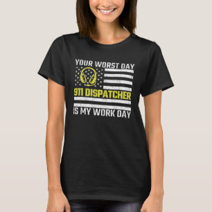 911 Dispatcher Amerikaanse vlag dunne gouden lijn  T-shirt