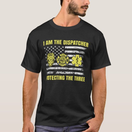 911 Dispatcher Dunne gele lijn verzending US Ameri T-shirt (Voorkant)