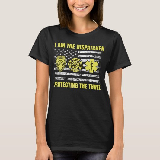 911 Dispatcher Dunne gele lijn verzending US Ameri T-shirt (Voorkant)