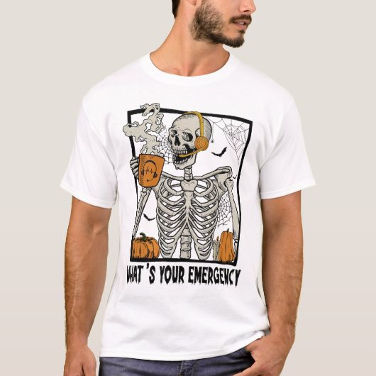 911 Dispatcher Halloween Skelet Wat je tevoorschij T-shirt (Voorkant)
