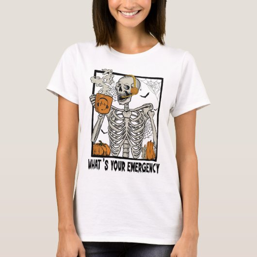 911 Dispatcher Halloween Skelet Wat je tevoorschij T-shirt (Voorkant)