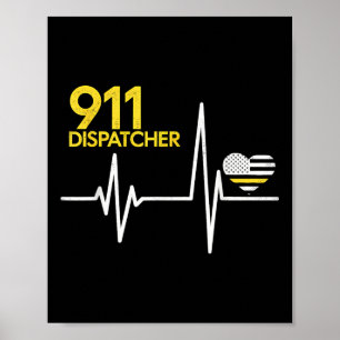 911 Dispatcher Hartslag Politie Dunne Vlag Patriot Poster