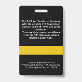 911 Dispatcher ID Aangepaste foto Dunne gouden lij Badge (Achterkant)