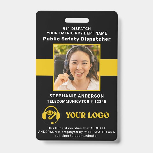 911 Dispatcher ID Aangepaste foto Dunne gouden lij Badge (Voorzijde)
