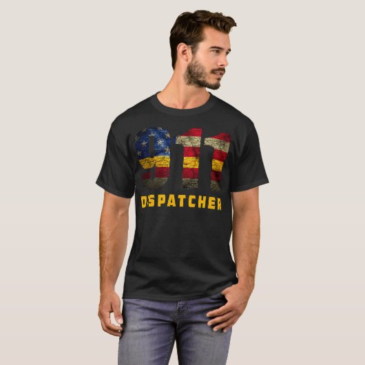 911 Dispatcher Patriotic USA Flag Thin Gold Line T-shirt (Voorkant volledig)