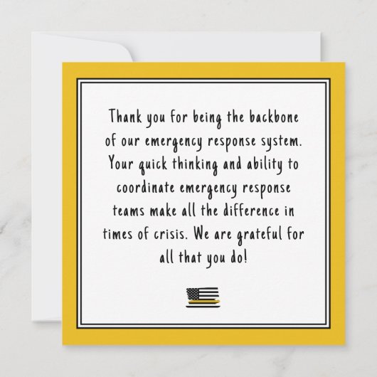 911 Dispatcher Thin Gold Line Appreciation Bedankkaart (Achterkant)