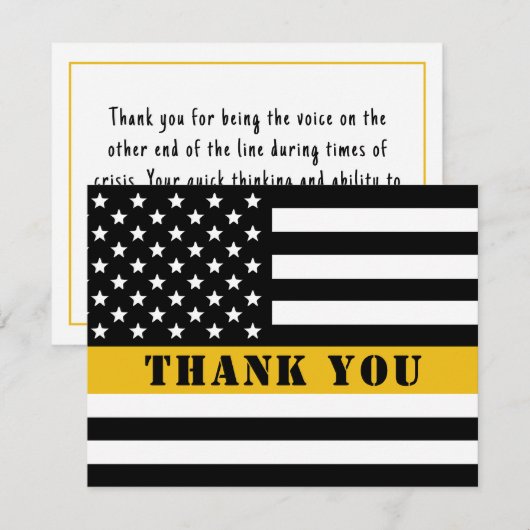 911 Dispatcher Thin Gold Line Flag Appreciation Bedankkaart (Voorkant / Achterkant)