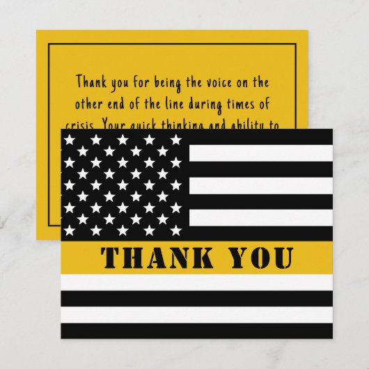 911 Dispatcher Thin Gold Line Flag Appreciation Bedankkaart (Voorkant / Achterkant)