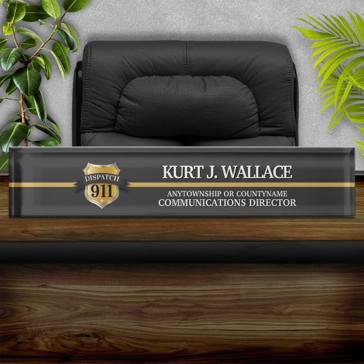 911 Dispatcher Thin Gold Line Shield Acryl Naambordje
