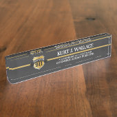 911 Dispatcher Thin Gold Line Shield Acryl Naambordje (Zijkant)