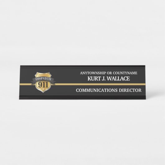 911 Dispatcher Thin Gold Line Shield Naam Bord Bureau Naambordje (Voorkant)
