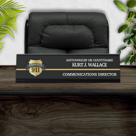 911 Dispatcher Thin Gold Line Shield Naam Bord Bureau Naambordje