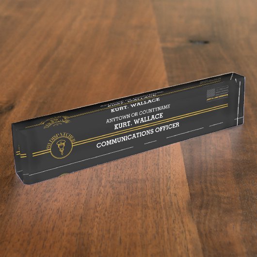 911 Dispatcher Thin Gold Lines Flag Desk Naambordje (Zijkant)