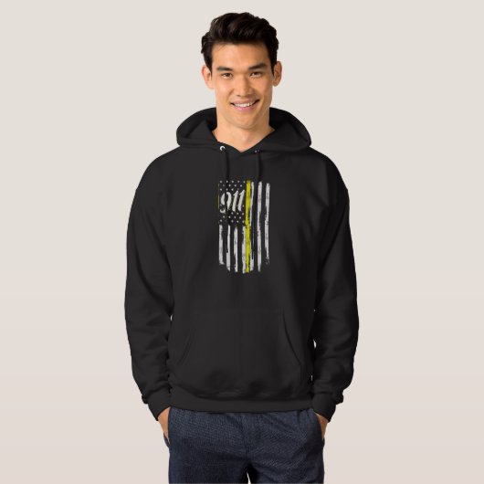911 Dispatcher Thin Yellow Line Police USA Flag Hoodie (Voorkant volledig)