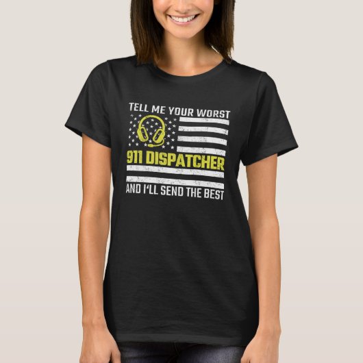911 Dispatcher US Flag Thin Gold Line Emergency Di T-shirt (Voorkant)
