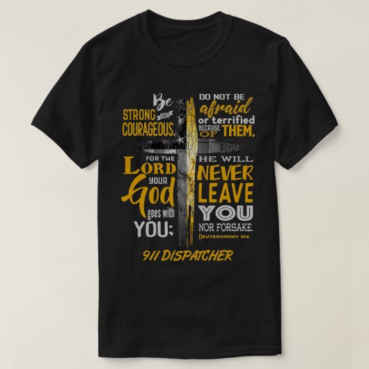911 Dispatcher USA Dunne Gouden Lijn Christelijke  T-shirt (Design voorkant)